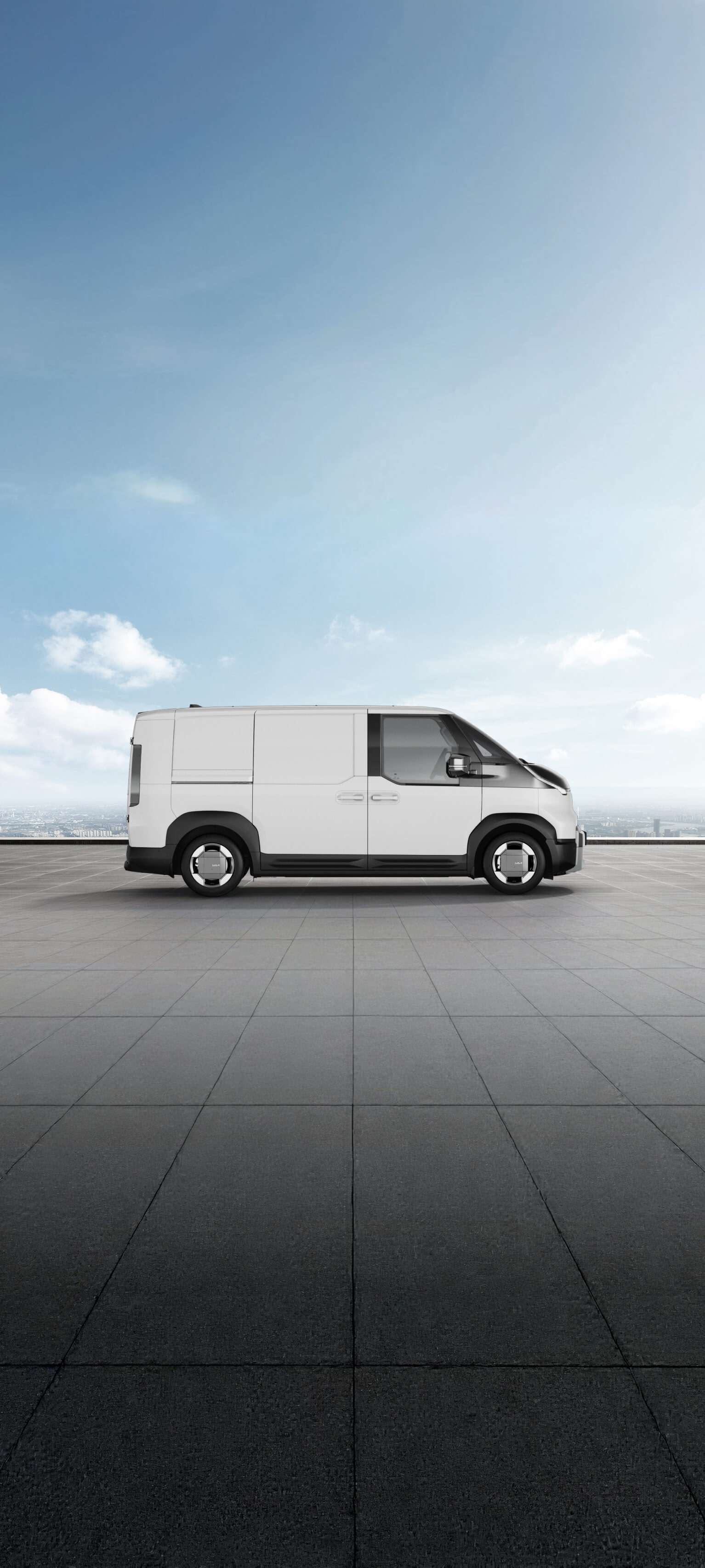 Seitenansicht des Kia PV5 Cargo in weißer Farbe auf dem Exterior Color Visualizer