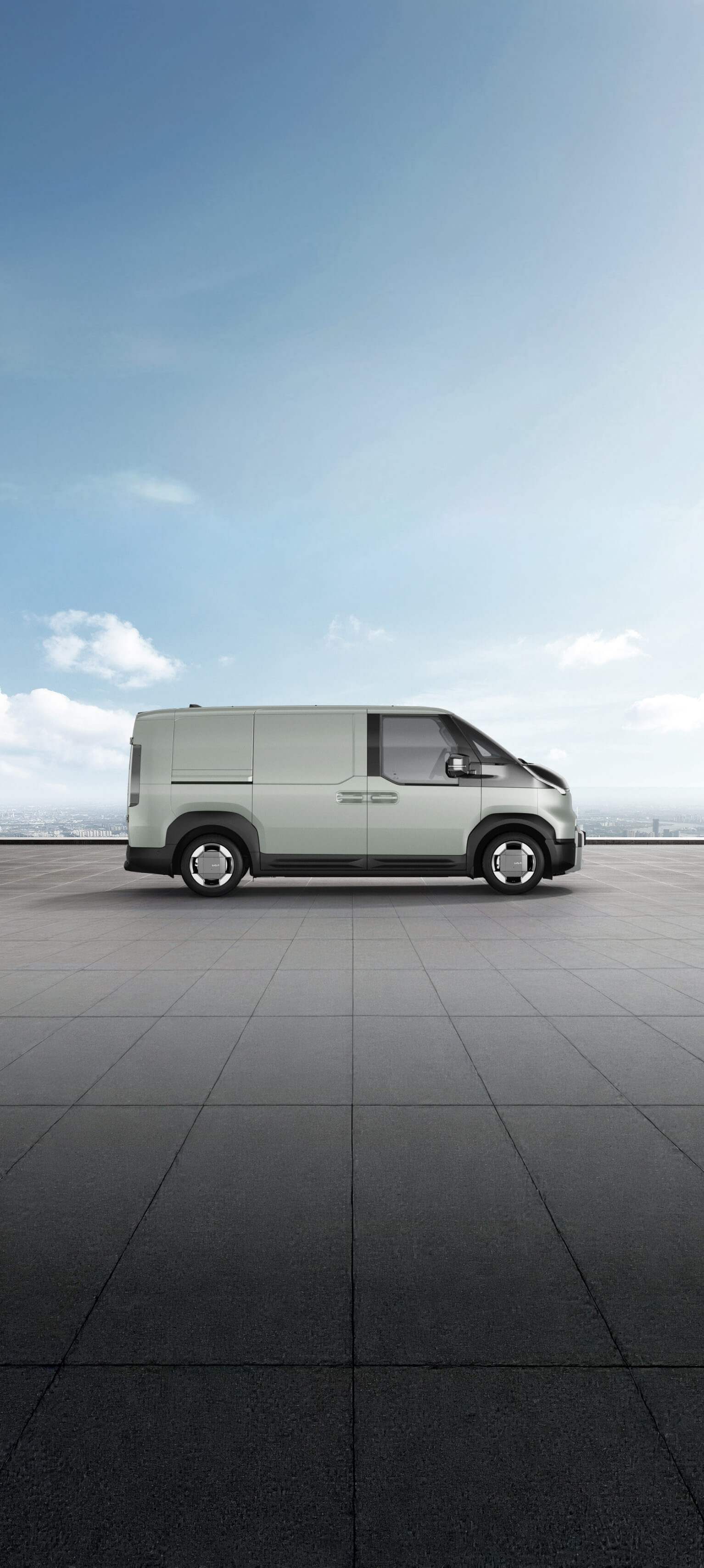 Seitenansicht des Kia PV5 Cargo in Soft Mint auf dem Exterior Color Visualizer